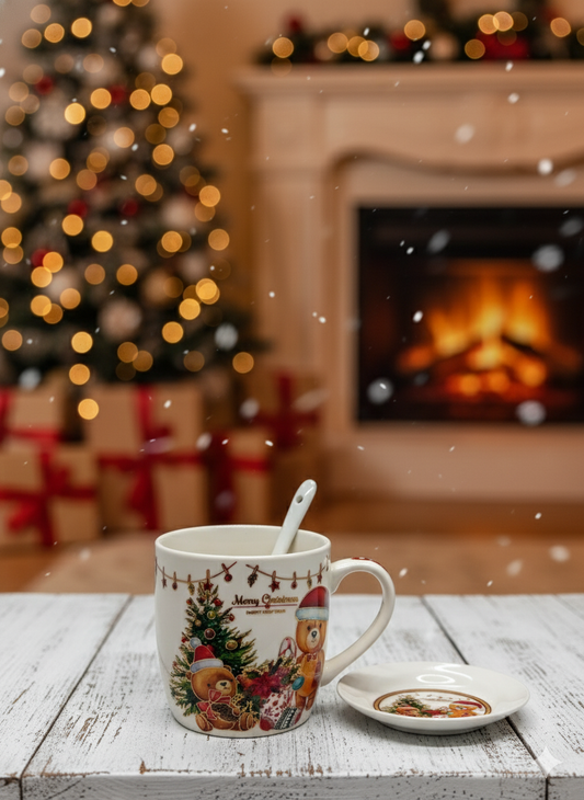 Ayıcıklı Noel Temalı Kupa – Tabak – Kaşık 3’lü Set