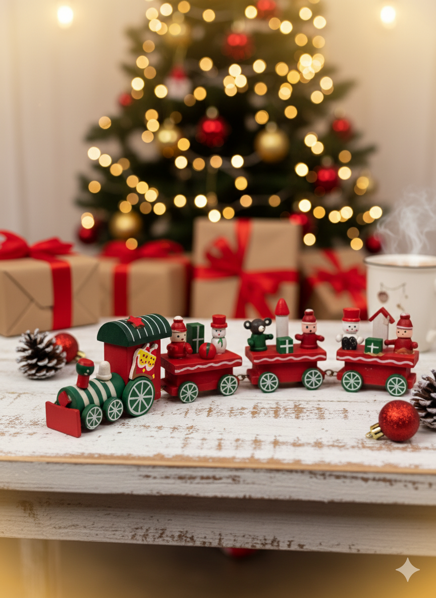 Ahşap Noel Temalı Dekoratif Yılbaşı Treni