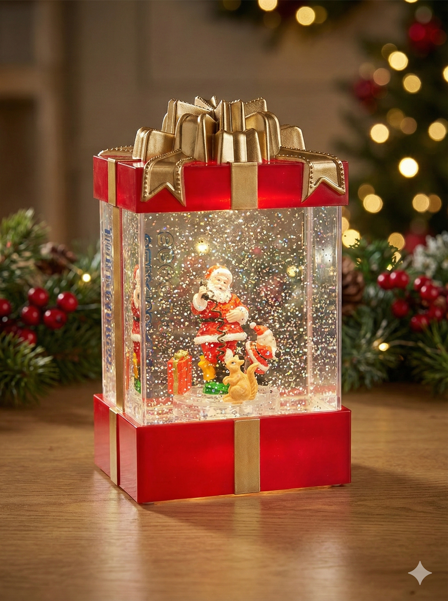 LED Işıklı Müzikli Noel Hediye Kutusu Kar Küresi – Santa Claus Figürlü