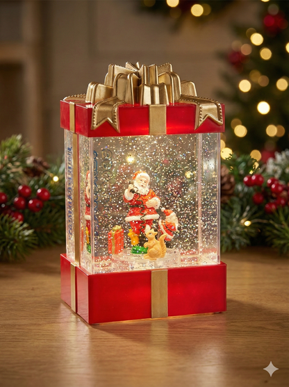 LED Işıklı Müzikli Noel Hediye Kutusu Kar Küresi – Santa Claus Figürlü
