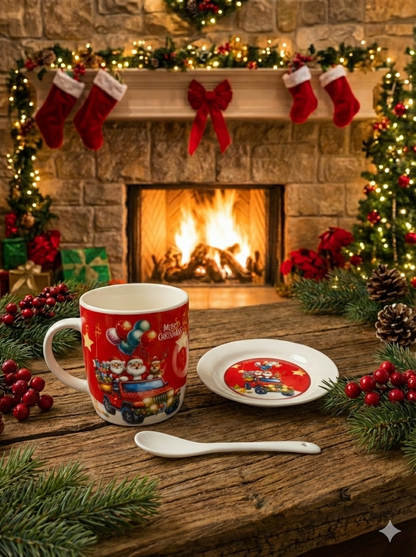 Kırmızı Noel Temalı 3’lü Kupa Hediye Seti